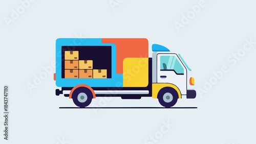 delivery truck with stacked parcels icon on white background flat vector illustration