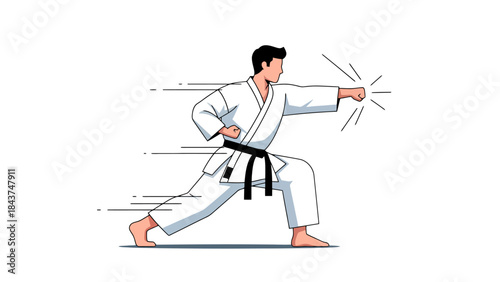 Young Man Practicing Karate in Traditional Martial Arts Uniform for Fitness and Self Defense