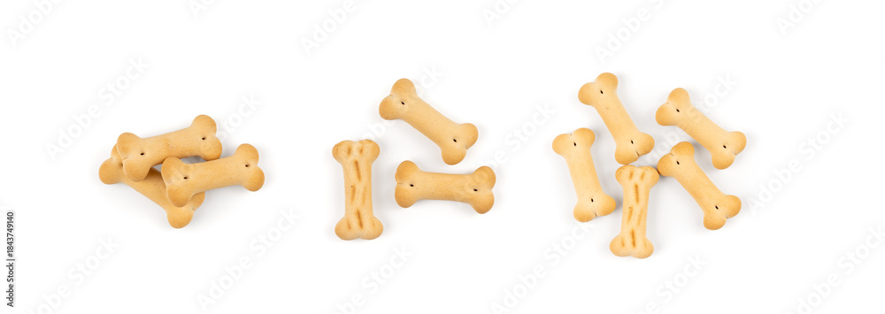 Fototapeta premium Dog biscuits, soft crunchy pet treats, flavored small canine cookie, bone shape biscuit, puppy food