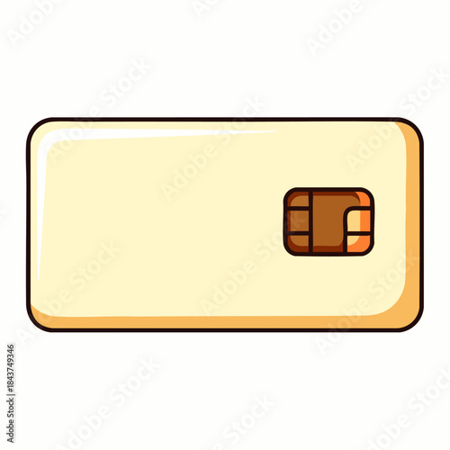 A simple, cartoon-style illustration of a generic payment card featuring a prominent EMV chip, symbolizing modern financial transactions and secure digital commerce.