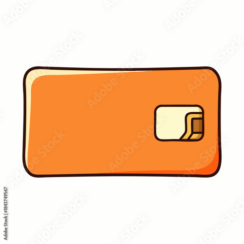 A simple, clean illustration of a blank orange credit card with a chip, perfect for financial or shopping concepts.
