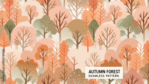Seamless autumn forest pattern with warm earthy tones