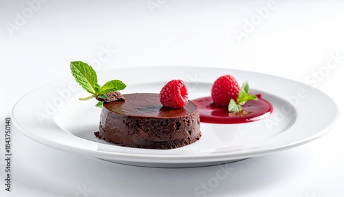 Fine Dining Dessert Plate with Chocolate Mousse and Raspberry Coulis