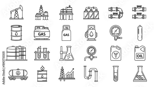 Hand Drawn Oil and Gas Industry Doodle Icons Set for Energy Production and Fuel Resources