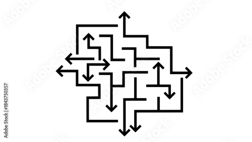 Abstract Maze Puzzle with Multiple Arrows Representing Complex Decision-Making and Problem Solving