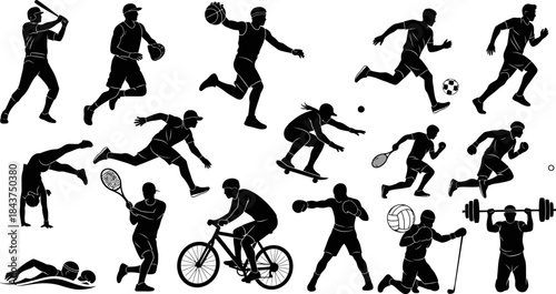 Editable Vector Silhouette Set – Athletes in Action Across Multiple Sports