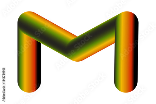 Abstract Gradient M Shape Design. Modern 3D Gradient letter M isolated on white background