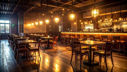 Empty Restaurant After Closing with Chairs Stacked on Tables