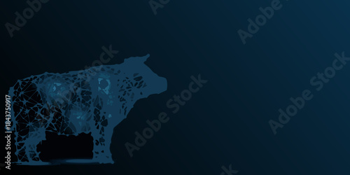 A digital illustration of a cow constructed from geometric shapes on a dark background