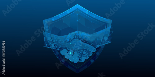 A futuristic glowing blue shield with a fragmented decaying effect