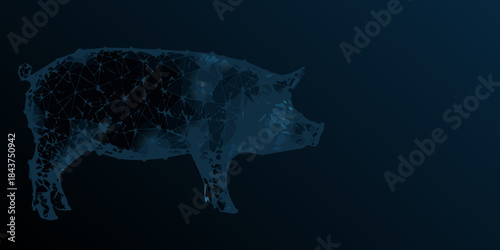 Abstract polygonal illustration of a pig against a dark blue background