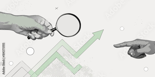 Examining growth trends with a magnifying glass and pointing towards success
