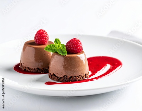 Fine Dining Dessert Plate with Chocolate Mousse and Raspberry Coulis
