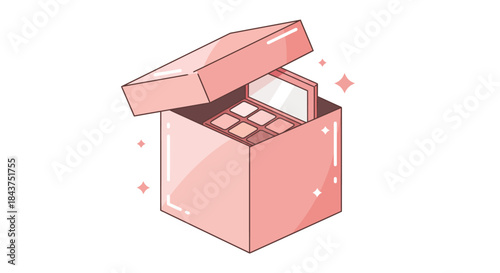 Charming Pink Gift Box Unveils a Luxurious Eyeshadow Palette with Mirror Sparkle Beauty Concept Cosmetics Present Makeup Surprise Feminine Elegance Dreamy Aesthetic startup
