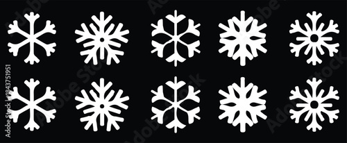 snowflake white icon set black background snow symbol  illustration design art