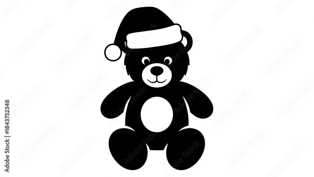 Fototapeta premium White outline teddy bear wearing Santa hat isolated on a transparent background 40
