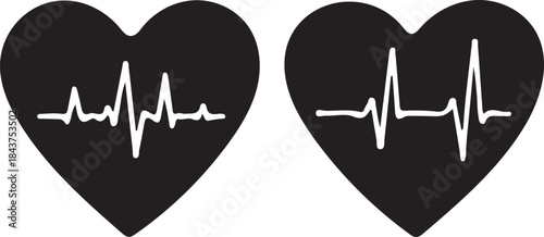Two black hearts with white electrocardiogram lines