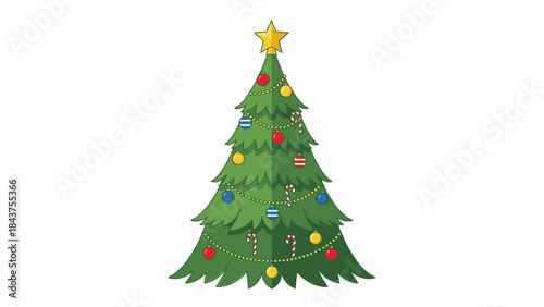 A festive Christmas tree decorated with colorful lights and ornaments on a plain white background, conveying a joyful holiday atmosphere.