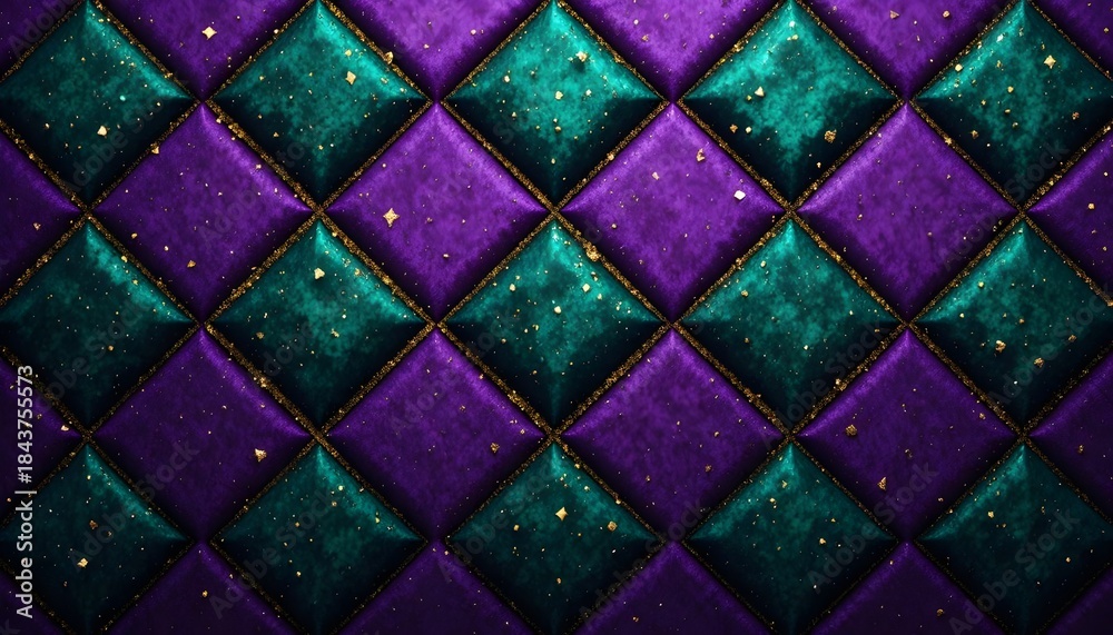 Naklejka premium Mardi Gras carnival luxury background with 3D embossed purple and teal harlequin diamond texture