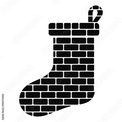 Christmas stocking made of brick pattern silhouette, a festive holiday decoration icon representing traditional winter celebrations and santa claus visits