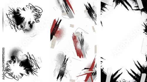 Abstract brush stroke design elements on white background