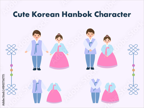 Cute Korean Hanbok Character Illustration Set