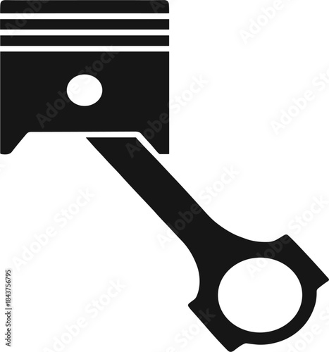 Bold black silhouette vector of a car engine piston and connecting rod, symbolizing power, mechanics, automotive performance, and industrial engineering concepts.