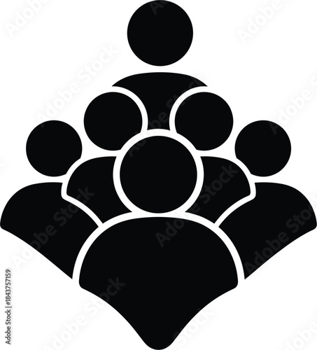 Bold black silhouette vector of a group of diverse people icons, symbolizing team, community, organization, business staff, crowd, and teamwork concepts.