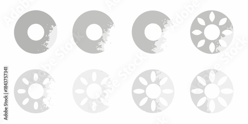 A sequence of four circular designs showing gradual structural development