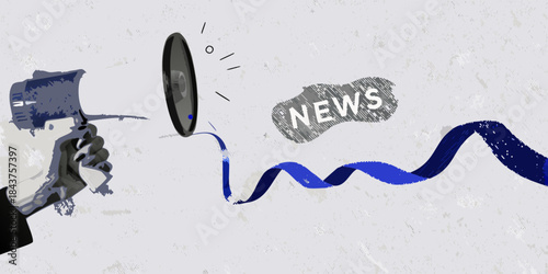 A stylized illustration depicting news being broadcast through a megaphone
