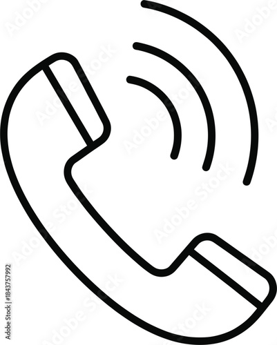 Minimalist line art vector icon of a classic telephone receiver with sound waves, symbolizing communication, contact, support, calling, and global connectivity concepts.