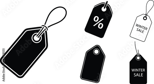 Collection of black and white price tags and labels