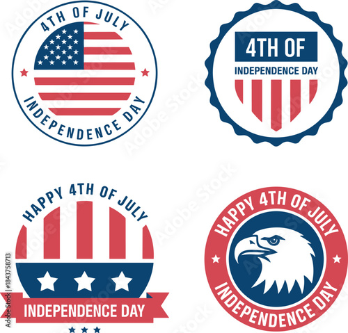 4th of July Independence Day Patriotic Badge Set with USA Flag and Eagle Emblems