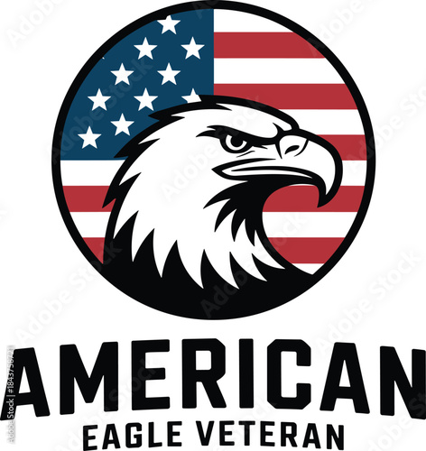Quadro su tela American Eagle Veteran Badge with USA Flag Patriotic Emblem Vector Illustration