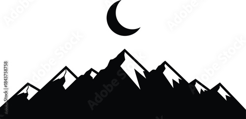 Moonlit mountain range silhouette