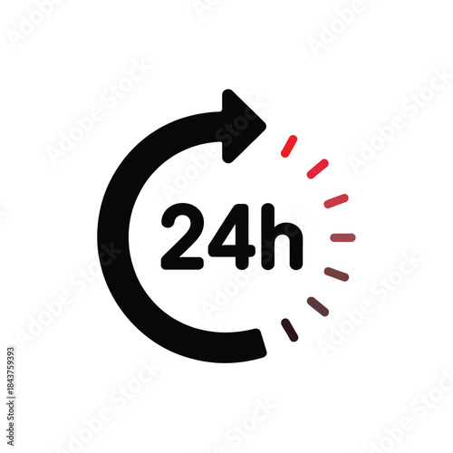 A black clock icon displaying twenty four hours signifying all day service