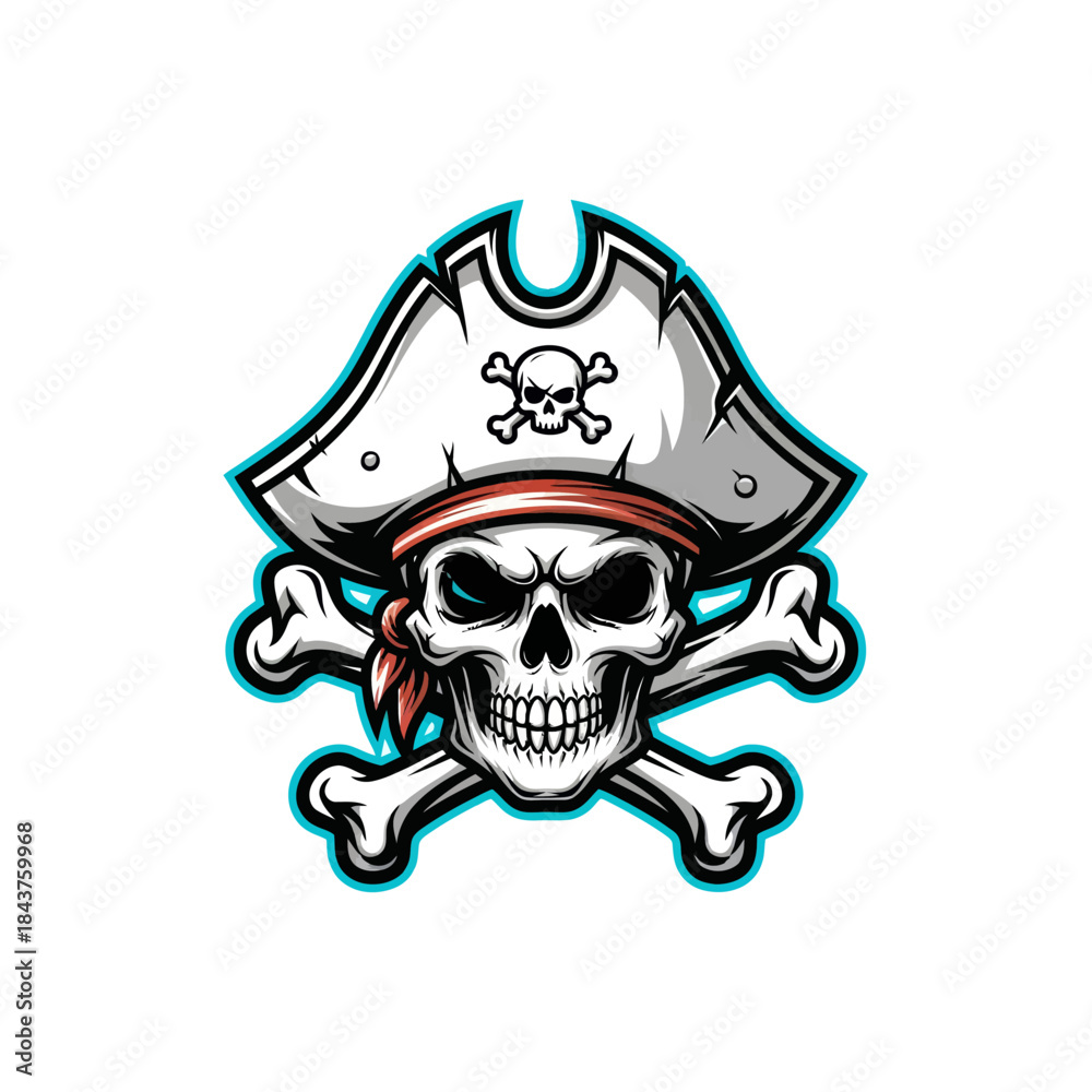 Fototapeta premium Bold and edgy skull pirate emblem with shadowed details and crossbones