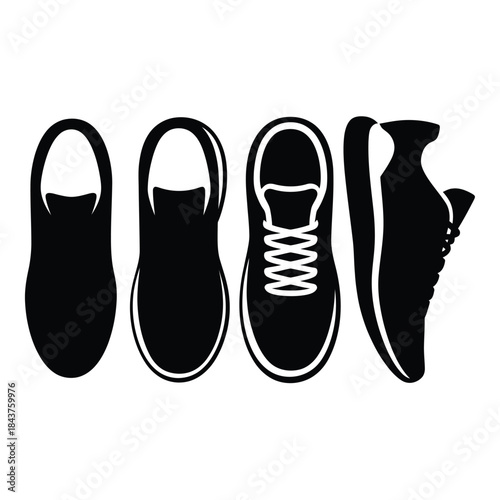 A collection of four different shoe styles in black and white