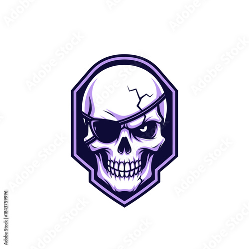 Futuristic robotic skull emblem with neon glow and cyberpunk style emblem design