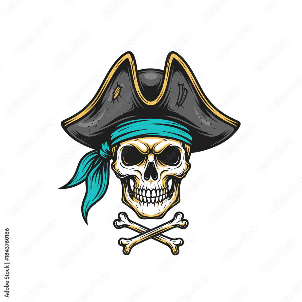 custom made wallpaper toronto digitalStylized pirate skull with a tricorn hat and vibrant blue bandana creating a