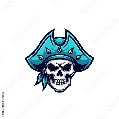 Dynamic pirate skull with a detailed tricorn hat and fierce expression