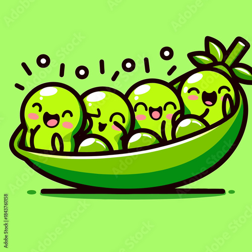 Cartoon illustration of happy green fruits in a bowl on a bright background.