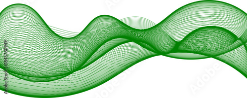 Abstract green wavy lines creating a flowing, dynamic pattern on a white background, suggesting movement and modern design.