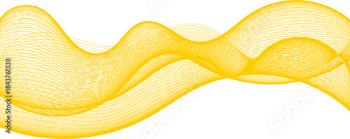 Abstract yellow wavy lines on a white background creating a dynamic and flowing pattern, suitable for modern design elements and digital art.