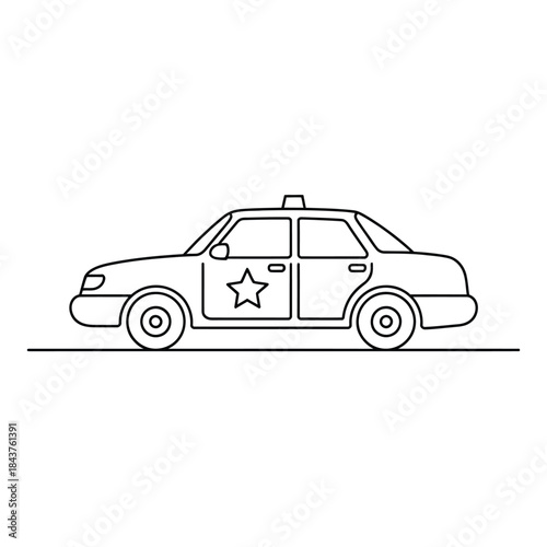 Simple line drawing of a police car with a star emblem