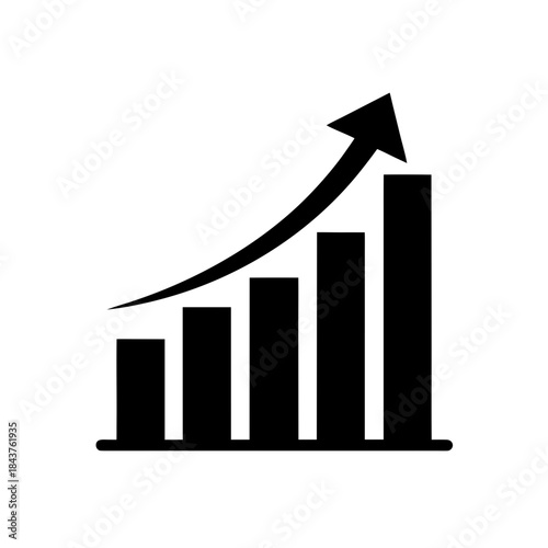 Free Download Black bar chart icon showing an upward arrow, representing business growth and financial success - GFXLoad