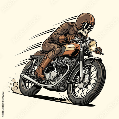 Dynamic illustration of a futuristic motorcyclist in motion with sleek design