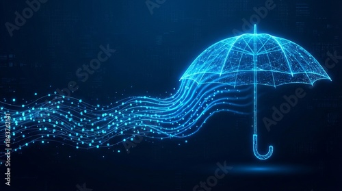 cyber insurance policy checklist under umbrella shield — data protection and compliance — neon vector illustration