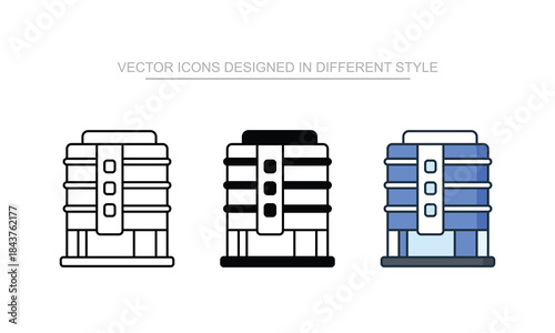 Office Tower icon set in different style with white background illustration