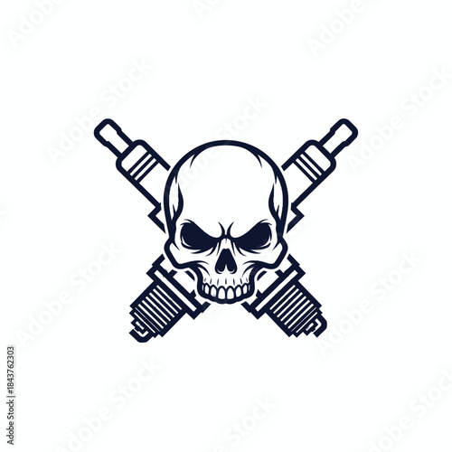 Intricate skull design with crossed tattoo-style ink guns for dark art